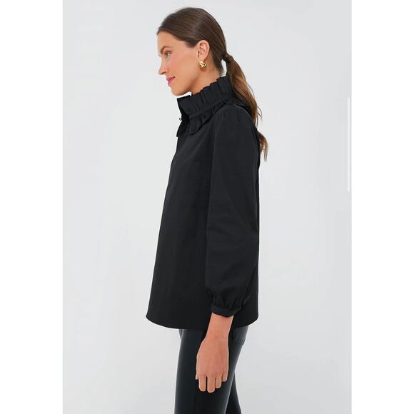 Tuckernuck Black Ruffled Mandarin Collar Blouse - Picture 3 of 9